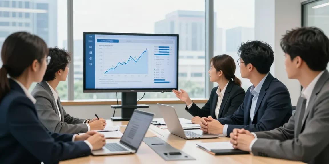 Team meeting discussing merchant cash advance vs business loan strategies in a modern office.