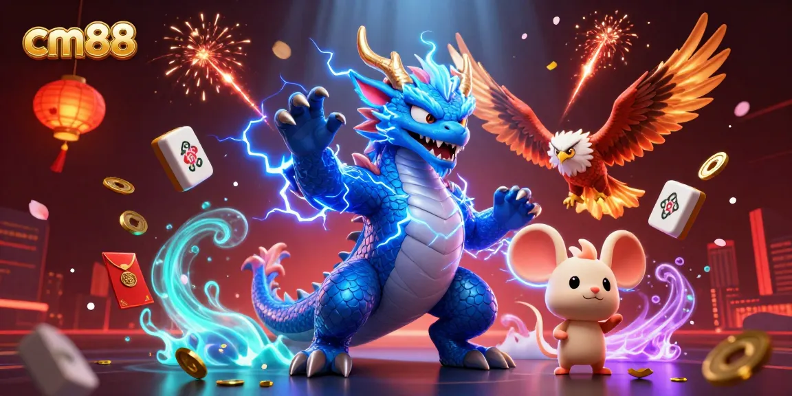 Engage in exhilarating gameplay with cm88's dynamic characters in a vibrant casino backdrop.