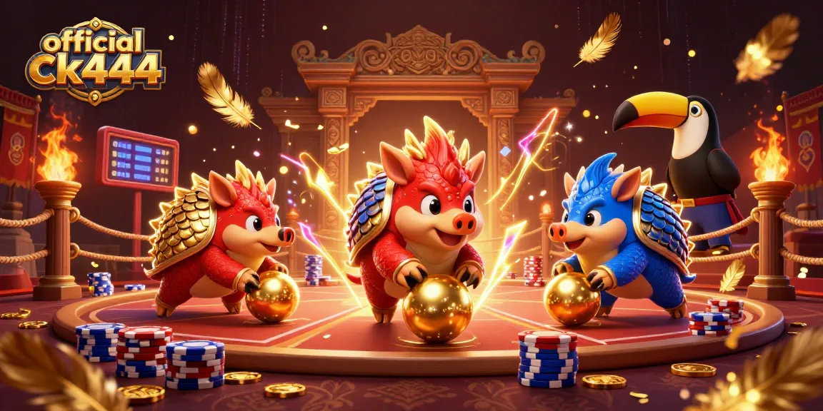Engage with official ck444's thrilling 3D pangolin bowling game in a vibrant casino scene.