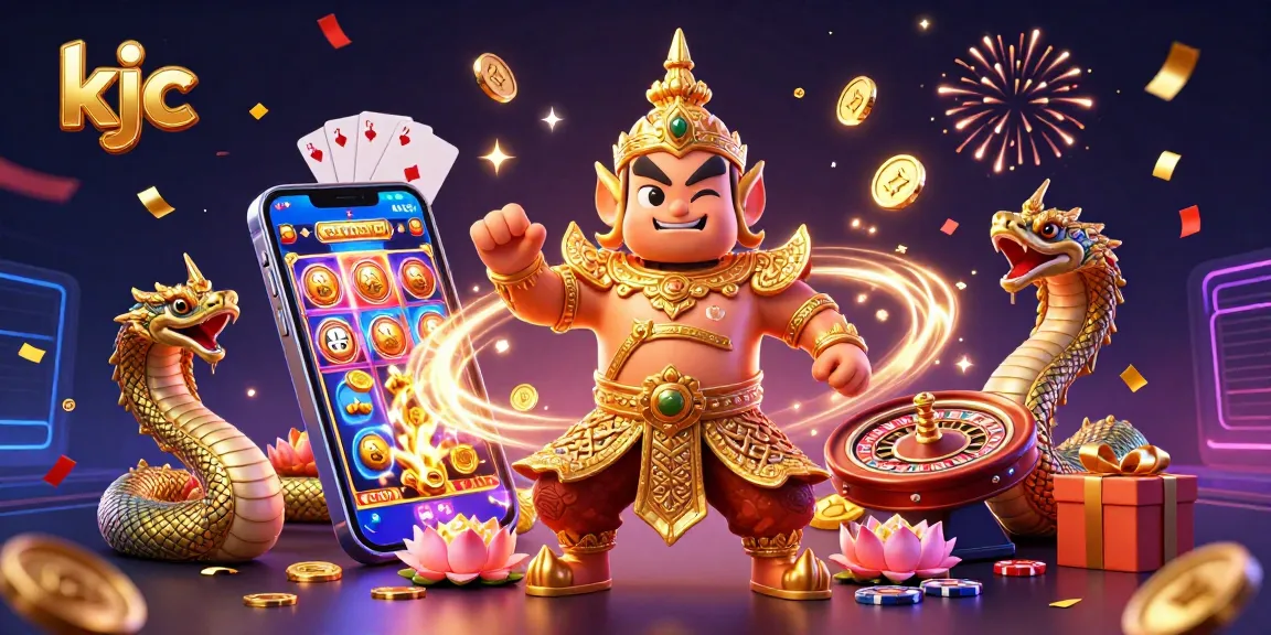 Experience thrilling gaming at kjc with colorful slot games, golden coins, and engaging characters.