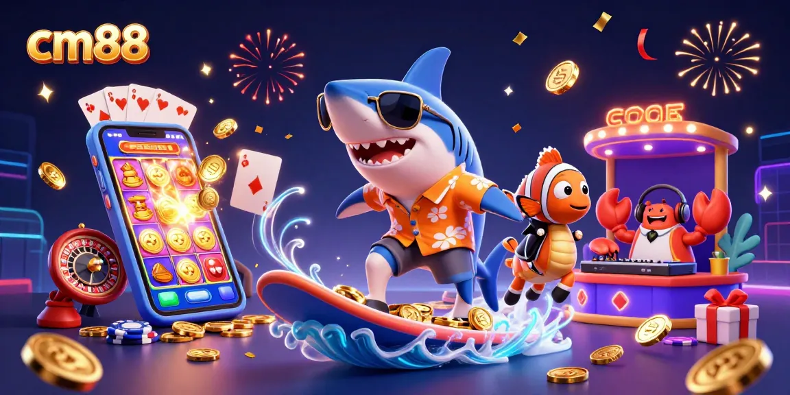 Catch the excitement at cm88 with a vibrant, engaging casino-themed 3D digital illustration.