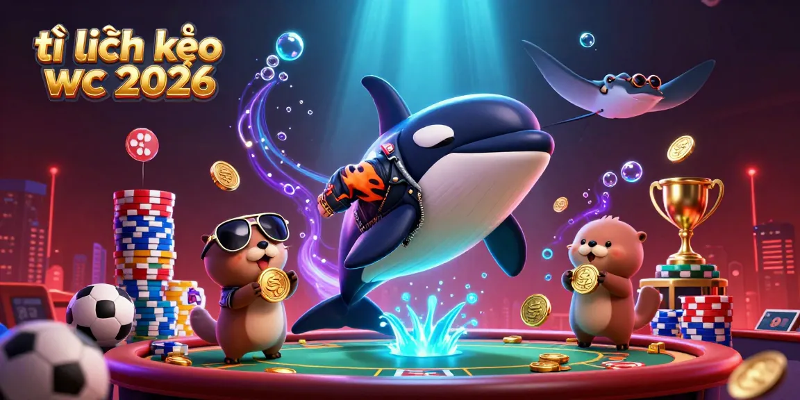 Engage with tỉ lệ kèo wc 2026 as an orca and sea otters celebrate winning bets amidst vibrant casino elements.