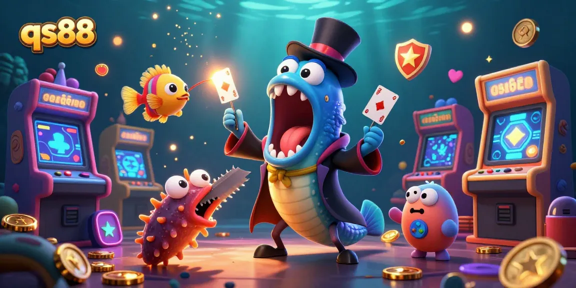 Experience the magic of qs88 with a deep-sea casino scene featuring vibrant gaming characters and elements.