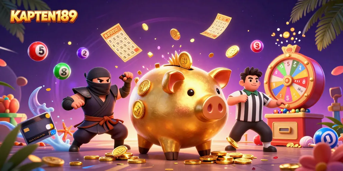 KAPTEN189 menampilkan ilustrasi kasino dengan karakter lucu dan bola lotere berwarna-warni.
