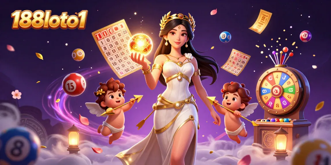 Engage in exciting lottery adventures with 188loto1's vibrant 3D illustration showcasing dynamic game elements.