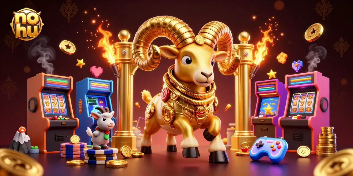 Experience thrilling gameplay at no hu with dynamic slot machines and golden ram in a vibrant casino scene.