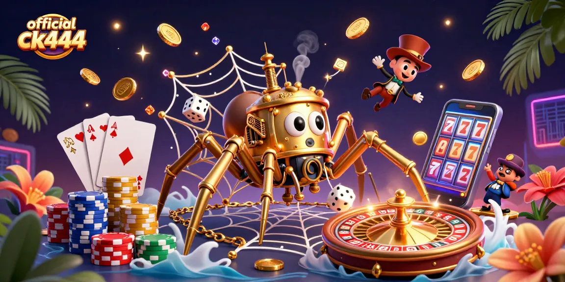 Win big with official ck444 at a steampunk-themed casino illustration filled with vibrant gambling elements.