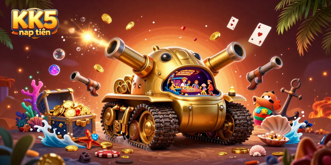Bet on KK5 nạp tiền with golden beetle tank revealing a dynamic casino scene.