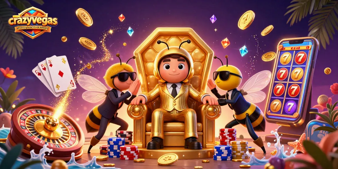 Experience the excitement of crazyvegas online casino for real money with vibrant 3D characters and casino elements.