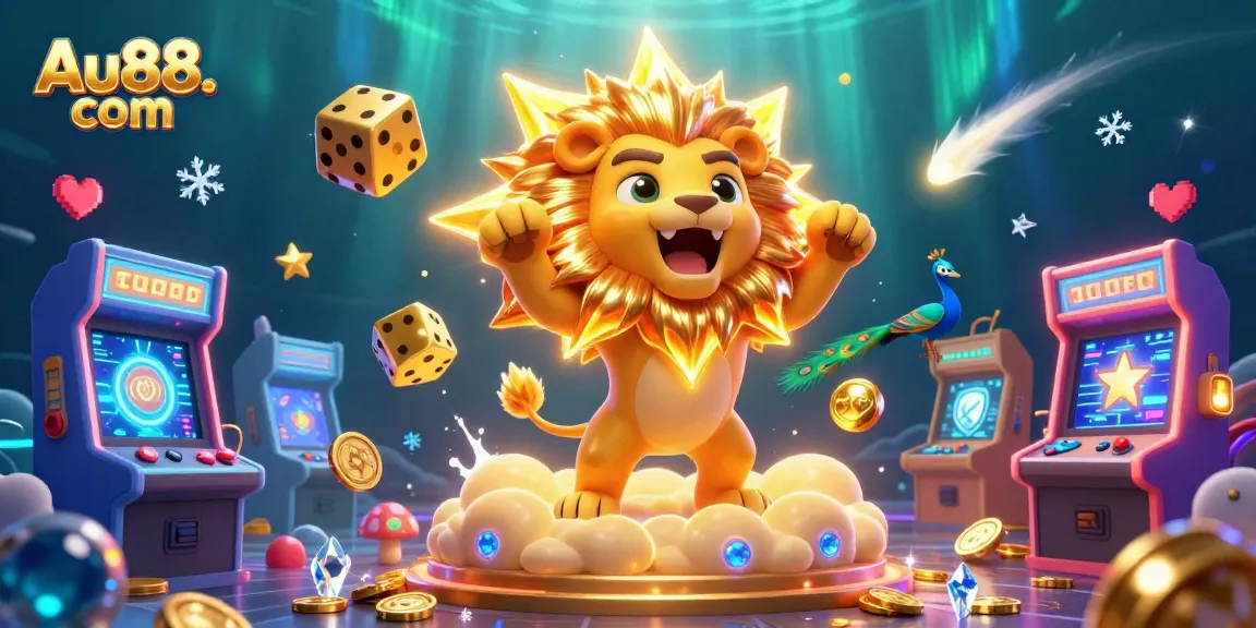 Experience thrilling action at Au88. com with this vibrant 3D casino scene featuring game elements and characters.